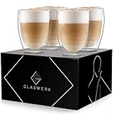 GLASWERK Design Latte Macchiato Gläser (4 x 330ml) Cappuccino Tassen - doppelwandige Gläser aus Borosilikatglas - spülmaschinenfeste Teegläser Set - Thermogläser doppelwandig