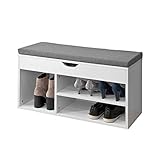 SoBuy FSR45-HG Schuhbank mit Sitzkissen Sitzbank Schuhschrank Schuhregal 3 Fächer weiß BHT ca: 80x46x30