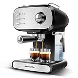 Bonsenkitchen 15 Bar Espressomaschine, für 1-2 Tassen, Siebträger mit Doppelauslauf, Milchaufschäumdüse, Abnehmbares Wassertank, für Espresso, Cappuccino und Latte Machiato, 900W