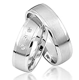 JC Trauringe 925er Sterling Silber Paarpreis I Ehe-Ringe mit kostenfreier Gravur I Verlobungsringe 6 mm breit inkl. Etui-Box I Herren-Ring ohne & Damen-Ring mit Zirkonia-Stein I Gr. 48 bis 72 I S035-S