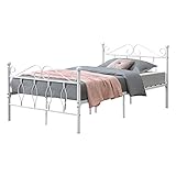 [en.casa] Metallbett 120x200 cm Jugendbett mit Kopf-und Fußteil Einzelbett Bettgestell Metallgestell mit Lattenrost bis 300kg Weiß