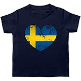 Fussball WM 2022 Fanartikel Baby - Schweden Vintage Herz - 1/3 Monate - Navy Blau - Fan - BZ02 - Baby T-S