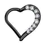 Segment Clicker Scharnier Ring Piercing Herz mit Kristall Glitzer Septum Tragus Helix Nase Lippe Nasenring Nasenpiercing Ohr Knorpel Daith - Schwarz | Link