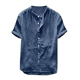 WENZHOU Herren Leinenhemd Kurzarm Modern Baumwolle Slim Fit Hemd Business Freizeit Urlaub Strand Henly Shirt aus Leinen Baumwoll Sommer Einfarbig Basic Shirt for M