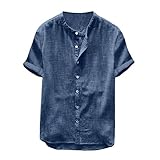 AXIU Herren Leinenhemd Kurzarm Modern Baumwolle Slim Fit Hemd Business Freizeit Urlaub Strand Henly Shirt aus Leinen Baumwoll Sommer Einfarbig Basic Shirt for Männer #0317