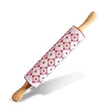 Dabeigouzganmzz Nudelholz 2 stücke Fondant Wheeling Pin Food Grade Silikon Nichtstick Nudelkuchen Holzgriff Teig Walzenplatte Küchengebäckwerkzeuge (Color : Red)