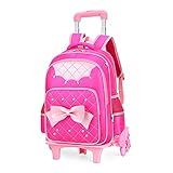 YUTCRE Mädchen Trolley Schultaschen Rucksack, Kinder Trolley Schulranzen Schüler 2-teiliges Set Schultasche mit Lunch Tasche Rollen Schulrucksäcke für Kinder/Teens/Erw