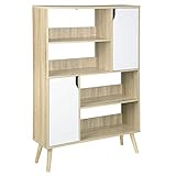 WOLTU Bücherregal SK013hei Bücherschrank Standregal Aufbewahrungregal Raumteiler Büroregal Aktenschrank mit Tür, MDF, 4 Fächer und 2 Ablagen, 80x23,5x120cm, Hell E