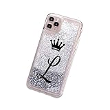 iPhone Initialen A bis Z Alphabet Buchstabe L Crown Queen Hülle Sparkle Bling Glitter Shining Liquid Quicksand Cover Frauen Mädchen Soft TPU Silikon Phone Bumper (Silber) (iPhone 12 Pro Max, L)