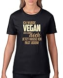 Comedy Shirts - Ich wurde vegan aus Liebe, doch jetzt Hasse ich Fast jeden! - Damen T-Shirt - Schwarz/Hellbraun-Beige Gr. XXL