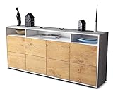Stil.Zeit Kommode Sideboard - Amiran - Korpus Weiss matt - Front Holz-Design Eiche - (180x79x35cm) - Push to Open Technik & hochwertigen Leichtlaufschienen - Made in Germany