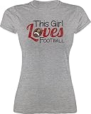 Football - This Girl Loves Football - Vintage Look - S - Grau meliert - Football Shirt Damen - L191 - tailliertes Damen Frauen Rundhals T-S