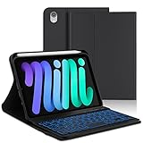 FOGARI iPad Mini 6 Tastaturhülle, kabellose Tastatur mit Hintergrundbeleuchtung und Premium-PU-Lederhülle für iPad Mini 6. Generation 8,3 Zoll 2021, integrierter Stifthalter, Schw