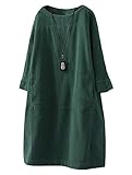 FTCayanz Tunika Damen Tshirt Kleider Oversize Cordkleider Elegant Langarm Longshirt Pullover Dunkelgrün XXL