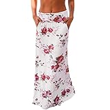 Goosun Frauen Strandrock Elegant Böhmischen Niedrig Taille Lang Rock Blumenrock Bademode Strandkleider Badekleider Freizeit Sommerröcke Lose Maxi Lange Röcke Wadenlange Maxirock Weiß (L, Weiß)