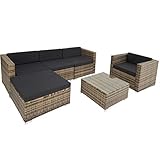 TecTake 800806 Hochwertige Luxus Polyrattan Sitzgruppe Lounge Set für Garten und Terrasse, inkl. Sitz- und Rückenkissen, Gartenmöbel Set mit Sofa, Sessel und Tisch (Natur)