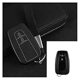 White skin ABS Kunststoff + Leder Auto Remote Key Case Deckel Fit für Toyota Camry Corolla RAV4. Avalon CHR Land Cruiser Prado Prius 2018 2019 2020 (Color Name : 2 Button Black)