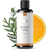 LoWell® 100ml Saunaaufguss Sunset Kiss - Das Sauna Zubehör Aufgussmittel für Sauna und Dampfbad - Ätherische Öle Sauna Aufguss Konzentrat - Zeder, Eukalyptus, Orang