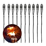 Relaxdays Gartenfackel 10er Set, Feuerfackel Bambus, HxD: 90 x 6 cm, nachfüllbare Ölfackel mit Ersatzdocht, dunkelb