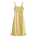 Olisenci Sexy Mini-Neckholder-Kleid Für Damen, Eng Anliegendes, ärmelloses Rock-Party-Partykleid Mit Einfarbigem Schlitz (Gelb, S)