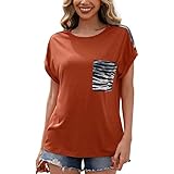 JKOAGH T-Shirt Damen Sommer Kurzarm Top Jogginganzug Damen Kurzarm/Langarm Longshirt Shirt dreiviertelarm O-Ausschnitt Locker T-Shirt Bluse Top schwangerschaftskleidung(Orange B,L)