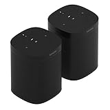 Sonos 2x One Smart Speaker, schwarz - Intelligenter WLAN Lautsprecher mit Alexa Sprachsteuerung & AirPlay - Multiroom Speaker für unbegrenztes Musikstreaming + Amazon Basics Ethernet-Netzwerkkab