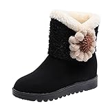 JDGY Damen Winterstiefel Stiefeletten Flache Schneestiefel Plus Samt Thermostiefel Blumen Halblang Stiefel Winter Warme Schlupfstiefel Frauen Winterschuhe Knöchel S