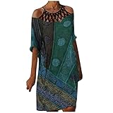 Sommerkleid Damen, Kleider Damen Sommer Kurz, Frauen Midikleid Hohlhals Kalte Schulter Kleid Trendy Loose Casual S
