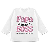 Statement Sprüche Baby - Papa ist der Boss wenn Mama Nicht da ist - rosa - 3/6 Monate - Weiß - Chef Papa - BZ11 - Baby T-Shirt Lang