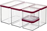 Rotho Loft - Starter Vorratsdose Premium Loft-5-teiliges, Kunststoff, Silikon, Transparent/Rote Dichtung, Set 5-teilig