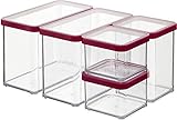 Rotho Loft - Starter Vorratsdose Premium Loft-5-teiliges, Kunststoff, Silikon, Transparent/Rote Dichtung, Set 5-teilig