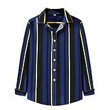 Herren Business Hemden Knopfleiste Streifen Druck Polyester Baumwolle Lange Ärmel Umlegekragen Herbst Winter Top, blau, L