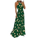 Kleid Damen Sommer Elegant Rückenfrei Damenkleid Damen Kleid Boho Ärmellos Rüschen Partykleid Strandkleid Damen Sexy V Ausschnitt Plissee Freizeitkleid Sommerkleid Damen Lang Neckholder Maxik