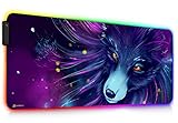 Neu DORRISO RGB Gaming Mauspad Großes 900x400mm mit 12 RGB Beleuchtungs Modi LED Schreibtischunterlage XXL Wasserdicht Anti Rutsch Mauspad Matte für Computer PC Professionelle Gamer Mousepad Lila W