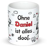 Sheepworld Tasse »Ohne … ist Alles doof.« mit Wunschnamen, personalisiert (weiß)