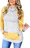 KAMEU Damen Rollkragenpullover Hoodies Streifen Colorblock Sweatshirts Tops, gelb, 46