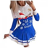 JISHII Weihnachten Kleid für Damen Elch Let it Show Stoffdruck Langärmeliges Rundhalsausschnitt Midilang Wickelkleid Elegant Festliche Figurbetontes Dünne Schlank Faltenrock Party Kostü