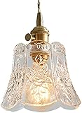 ADSVMEL Transparentes Glas Pendelleuchte, rechteckiger Lampenschirm mit Messingbeschlägen, E27-Lampenhalter, japanische Retro-Hän-Lichter for Esszimmer, Kücheninsel, (ohne Birne)