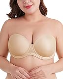 DotVol Damen Rückenfrei Ohne Träger Push Up Büstenhalter mit Geformte Cups für Abendkleider Trägerloser BH(80C,Beige)