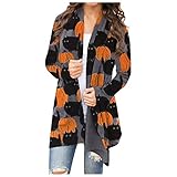 Blingko Strickjacke Damen Halloween Drucken Sweatshirt Oversize Große Größen Lose Bluse Langarmshirt Pullover Oberteile Kleidung Frau Top Longsleeve Teenager Mädchen Kleidung Halloween Kostü