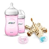 Philips Avent Natural Flasche SCF034/27, 260 ml, rosa, Doppelpack mit Snuggle Schnullertier G