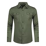 YOUTHUP Herren Freizeithemd Baumwolle Hemden Langarm Militär Slim Fit Hemd Mit Ep