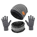 ZQLALA 3Pcs Hat Scarf and Gloves Winter Beanie Hat Set Touch Screen Gloves Ski Outdoor Set for Men W