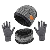 ZQLALA 3Pcs Hat Scarf and Gloves Winter Beanie Hat Set Touch Screen Gloves Ski Outdoor Set for Men W