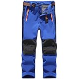 SEEU Kinder Softshell Hose Trekking Hose Wander Hose Outdoorhose Wasserdicht Winddicht Atmungsaktiv Warm Regen Hose Ski Hose Jungen Mädchen Funktions Hose Mit Fleecefütterung Mit Dunkelblau XL