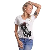 Yakuza Damen Bubble Skull V-Neck T-Shirt, Weiß, M