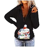 Weihnachten Pulli Damen Hoodies Pullover Kapuzenpullover Sweatshirt Zweifarbige Langarmshirt Hälfte Reißverschluss Weihnachten Drucke Langarm Kapuzenpulli Sweatjacke Oberteile mit T