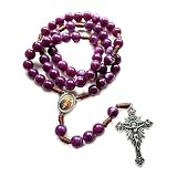 HANBOLI Rosenkranz Halskette, Vintage Rosenkranz Katholische Gebetskette Halskette Christus Jesus Kreuz Anhänger Halskette Perlen religiösen Schmuck