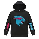 Forlcool Mr Beast Merch Jungen Mädchen Hoodie Kinder Top Bequem Pullover, Schwarz , 11-12 J