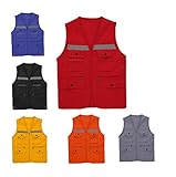 Icegrey Unisex Sechs Taschen Hohe Sichtbarkeit Warnweste Licht Atmungsaktives Reflektierende Weste mit Reißverschluss Rot X-S